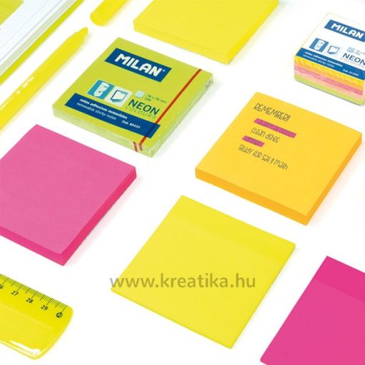 Öntapadó jegyzettömb 76x76 mm 100 lap Milan neon sárga