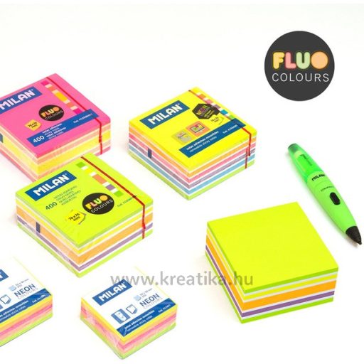 Öntapadó jegyzettömb 76x76 mm 400 lap Milan "Fluo" fluo színek