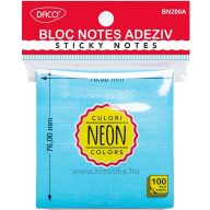 Öntapadó jegyzettömb 76x76 mm 100 lap Daco neon kék