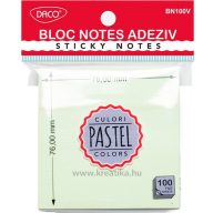 Öntapadó jegyzettömb 76x76 mm 100 lap Daco pasztell zöld