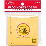 Öntapadó jegyzettömb 76x76 mm 100 lap Daco neon narancs
