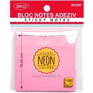   Öntapadó jegyzettömb 76x76 mm 100 lap Daco neon rózsaszín