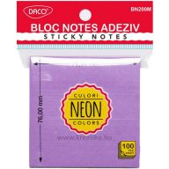 Öntapadó jegyzettömb 76x76 mm 100 lap Daco neon lila