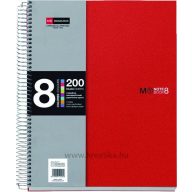  Spirálfüzet A/5 8x25 lapos, négyzetrácsos MQ "Notebook" 8 piros