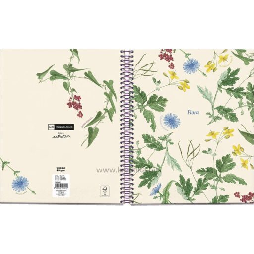 Spirálfüzet A/5 4x25 lapos, négyzetrácsos MQ "Botanical Flora" Mediterraneo