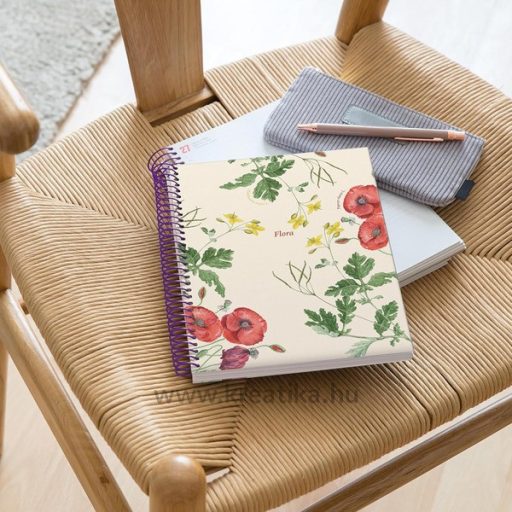 Spirálfüzet A/5 4x25 lapos, vonalas MQ "Botanical Flora" Poppy