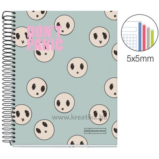 Spirálfüzet A/5 4x35 lapos, négyzetrácsos MQ A/5 "Don't Panic