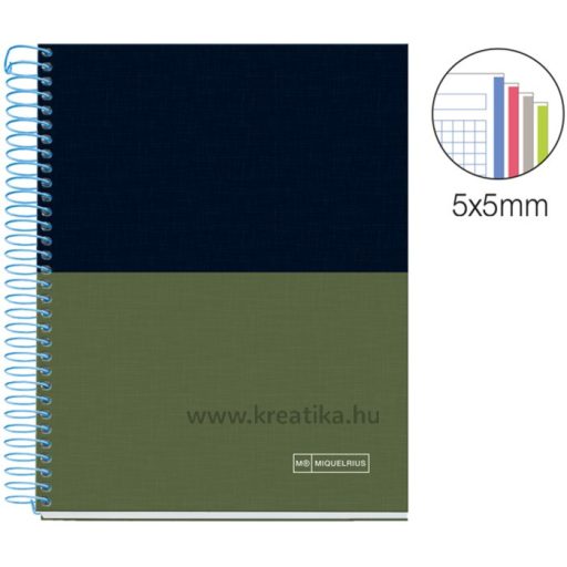 Spirálfüzet A/5 4x35 lapos, négyzetrácsos MQ "Rider" Green