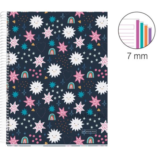 Spirálfüzet A/4 4x35 lapos, vonalas MQ "Twinkle