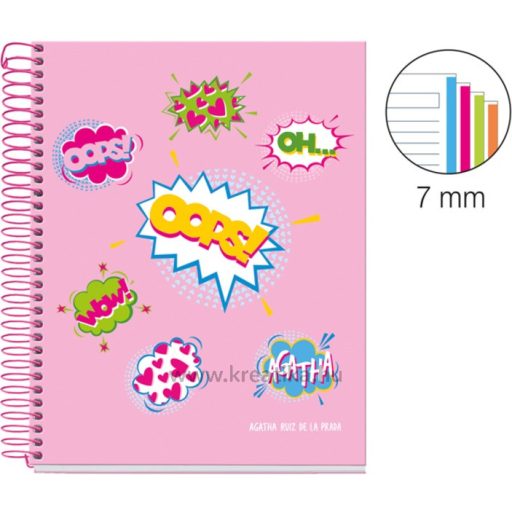 Spirálfüzet A/5 4x30 lapos, vonalas MQ "Wow" rózsaszín