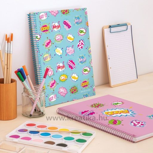 Spirálfüzet A/5 4x30 lapos, vonalas MQ "Wow" rózsaszín