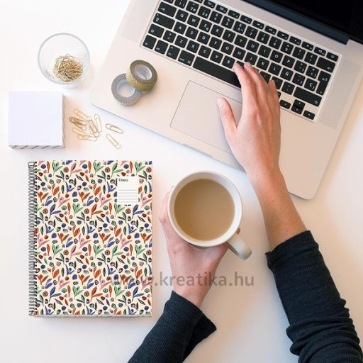 Spirálfüzet A/4 4x25 lapos, négyzetrácsos MQ "Leaves" Garden