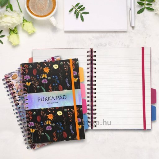 Spirálfüzet B/5 100 lapos, vonalas Pukka Pad "Project Book" Bloom