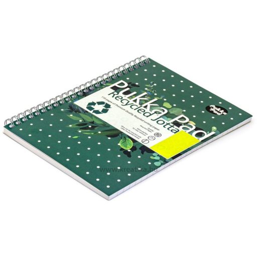 Spirálfüzet A/5 55 lapos, vonalas, újrahasznosított Pukka Pad "Recycled Jotta" zöld