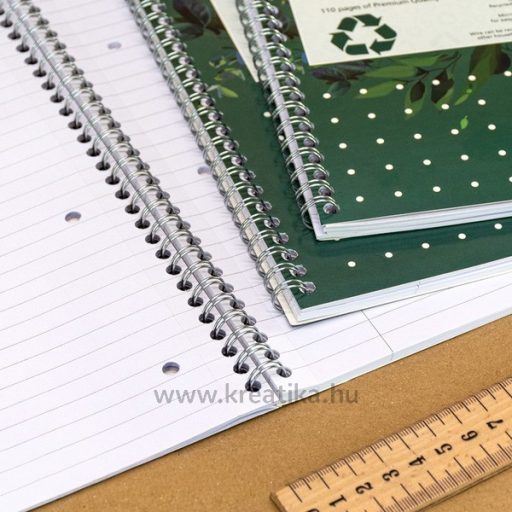 Spirálfüzet A/4 55 lapos, vonalas, újrahasznosított Pukka Pad "Recycled Jotta" zöld