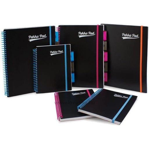 Spirálfüzet A/5 100 lapos, vonalas Pukka Pad "Jotta Pad" Neon fekete