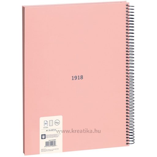 Spirálfüzet A/4 80 lapos, vonalas Milan "1918 Series" rózsaszín