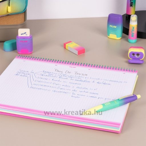 Spirálfüzet A/4 90 lapos, négyzetrácsos Milan "Sunset" rózsaszín