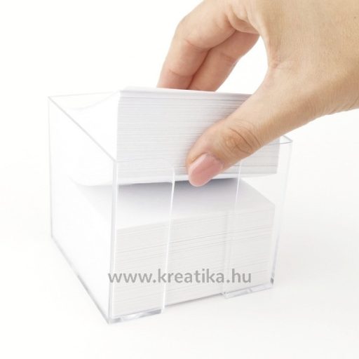Tépőtömb 8,5x8,5x8 cm műanyag tartóban d.rect fehér