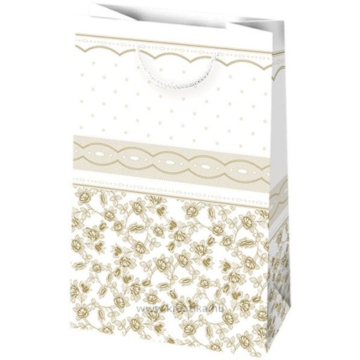Dísztasak, glitteres Daisy "S" fehér, arany-ezüst minta