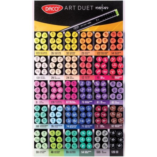 Alkoholos marker display 180 db-os kétvégű, vágott és gömb Daco "Art Duet" 30 szín