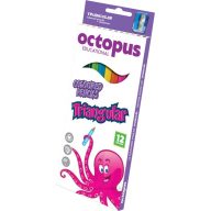   Színesceruza készlet háromszög test, ajándék hegyezővel, Octopus 12 szín