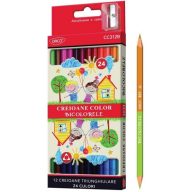   Színesceruza készlet kétvégű, háromszög test, ajándék hegyező Daco 12 szín