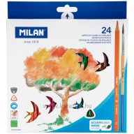   Színesceruza készlet akvarell, háromszög test, ajándék ecset Milan "Aqua" 24 szín