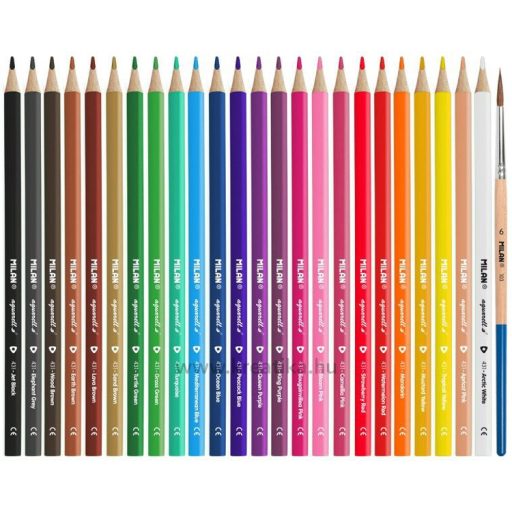 Színesceruza készlet akvarell, háromszög test, ajándék ecset Milan "Aqua" 24 szín