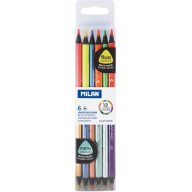   Színesceruza készlet kétvégű, fekete fa, háromszög test Milan 6/12 fluo és metál szín