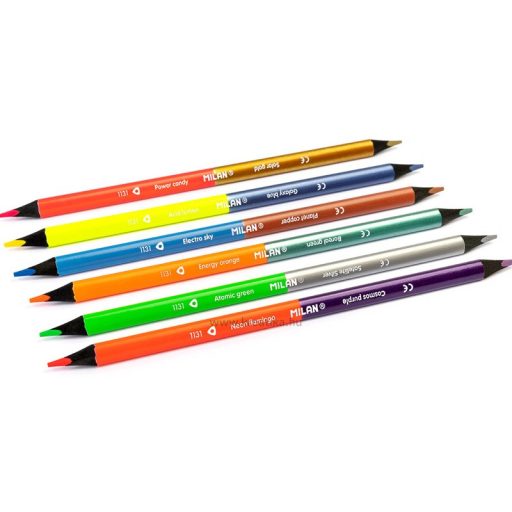 Színesceruza készlet kétvégű, fekete fa, háromszög test Milan 6/12 fluo és metál szín