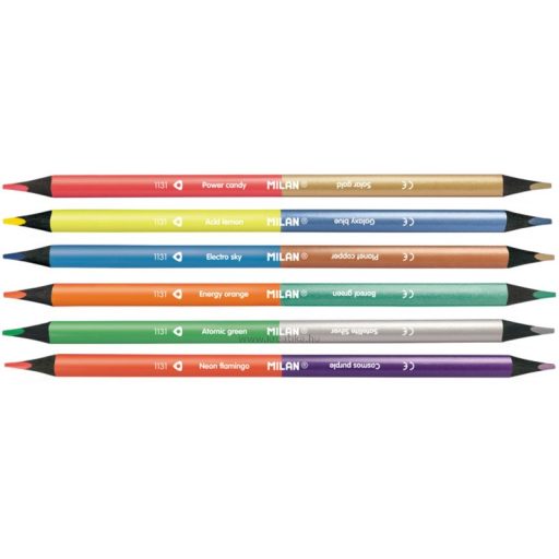 Színesceruza készlet kétvégű, fekete fa, háromszög test Milan 6/12 fluo és metál szín