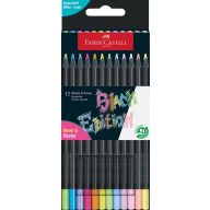   Színesceruza készlet fekete fa, háromszög test Faber-Castell "Black Edition" 12 neon és metál szín