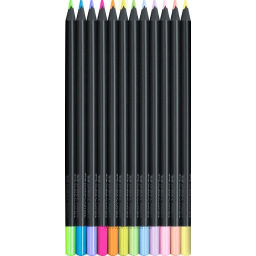 Színesceruza készlet fekete fa, háromszög test Faber-Castell "Black Edition" 12 neon és metál szín