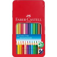   Színesceruza készlet háromszög test, fém dobozos Faber-Castell "Colour Grip" 12 szín