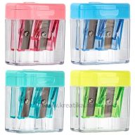 Hegyező 2 lyukú, műanyag, tartályos Deli "Cubic