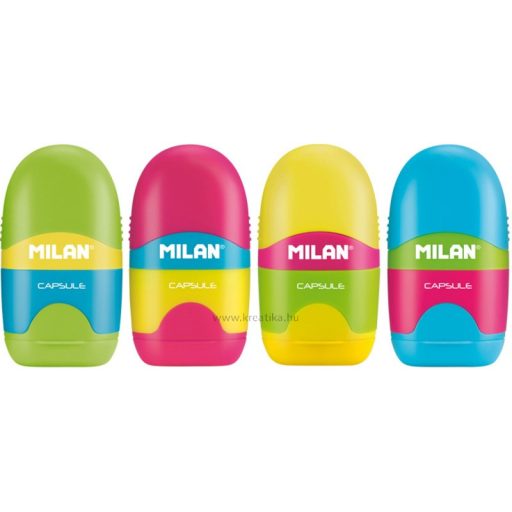 Hegyező 1 lyukú, tartályos, radírral Milan "Capsule" Mix