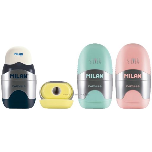Hegyező 1 lyukú, tartályos, radírral Milan "Capsule" Silver