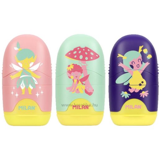 Hegyező 1 lyukú, tartályos, radírral Milan "Capsule" Fairy Tale