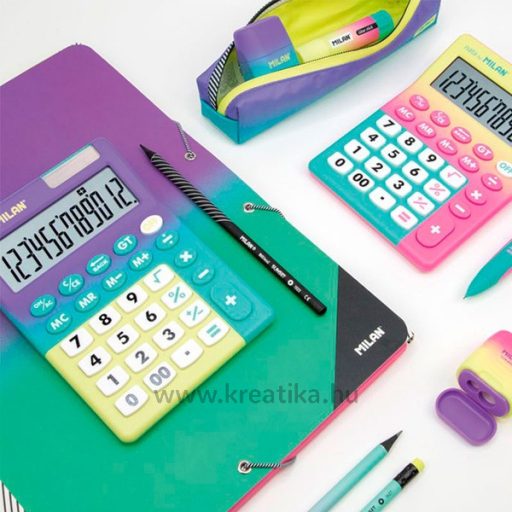 Számológép asztali, 12 számjegy Milan 151812 "Sunset" sárga-rózsaszín