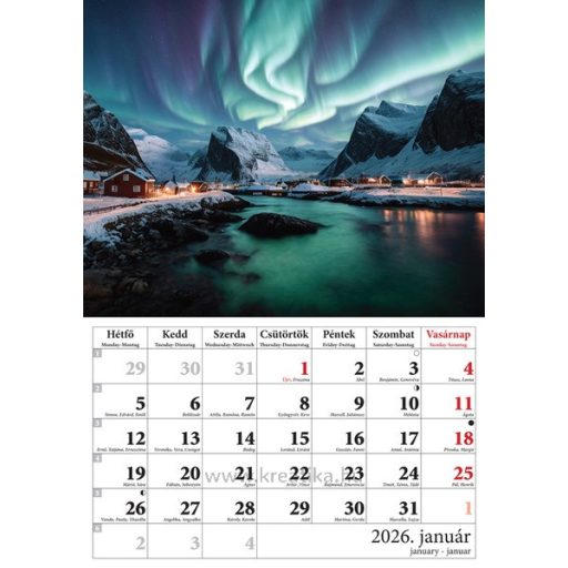 Falinaptár A/4 tűzött T-Calendar "Évszakok