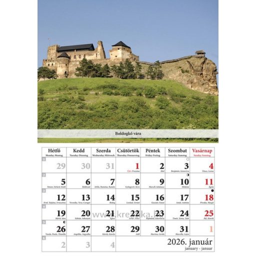 Falinaptár A/4 tűzött T-Calendar "Magyar várak
