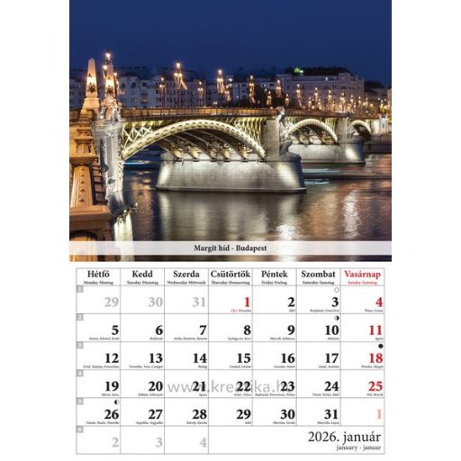 Falinaptár 23x33 cm spirálozott T-Calendar "Hidak