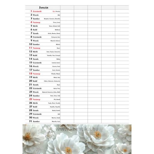Családi tervező, spirálozott T-Calendar "Virágok