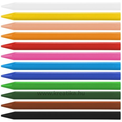 Zsírkréta, háromszögletű, ajándék hegyező+radír Milan 12 szín