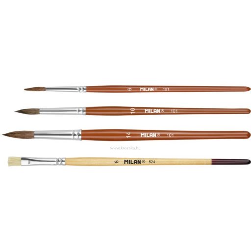 Ecsetkészlet 4 db (4, 10, 16) póniszőr és sertéssörte Milan