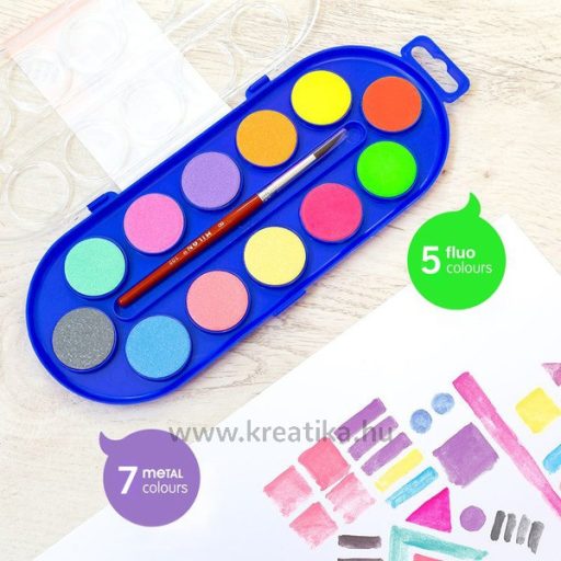 Vízfesték 30 mm, ajándék ecset Milan 12 szín