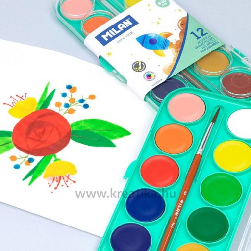 Vízfesték 30 mm, ajándék ecset Milan 12 szín