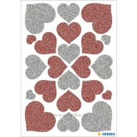  Matrica, glitteres Herma "Magic" Hearts piros-ezüst