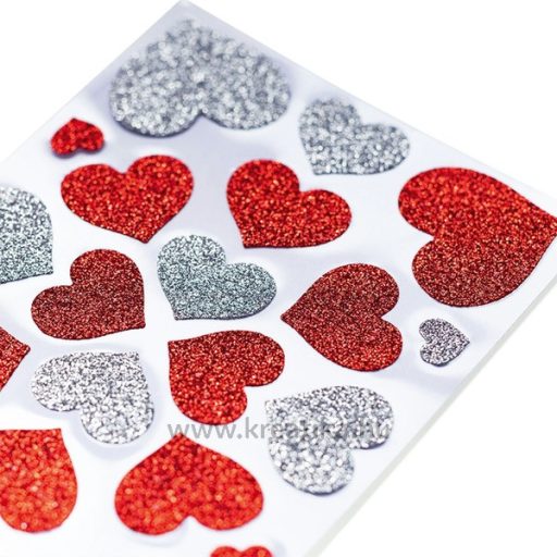 Matrica, glitteres Herma "Magic" Hearts piros-ezüst